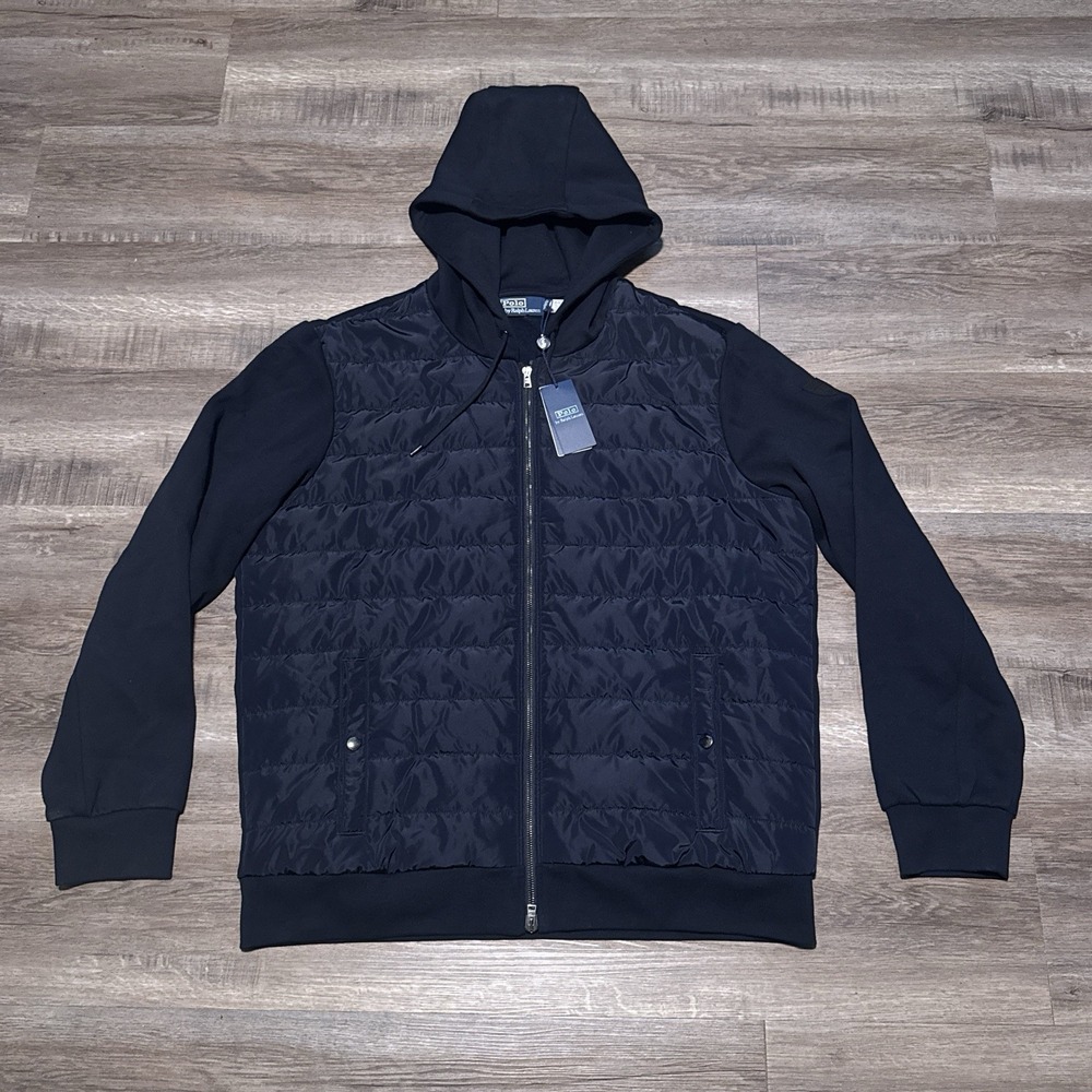 NEW Polo Ralph Lauren Men's XL Full Zip Navy Hybrid Hooded Jacket Quilted $398